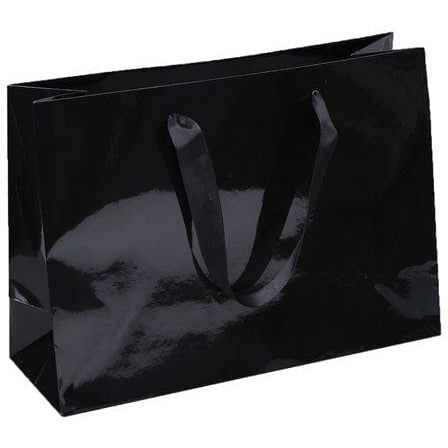 Laminated Manhattan Shopping Bags-Gloss-Black- 12.5 x 4.5 x 9.0