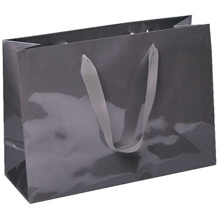 Laminated Manhattan Shopping Bags-Gloss-Pewter- 12.5 x 4.5 x 9.0