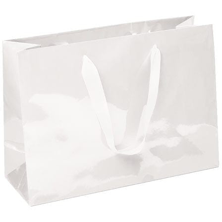Laminated Manhattan Shopping Bags-Gloss-White- 12.5 x 4.5 x 9.0