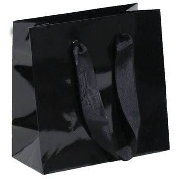 Laminated Manhattan Shopping Bags-Gloss-Black- 6.0 x 3.0 x 6.0