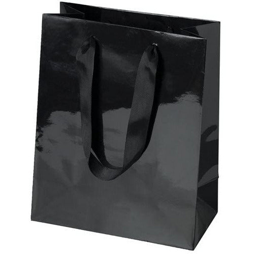 Laminated Manhattan Shopping Bags-Gloss-Black- 8.0 x 4.0 x 10.0