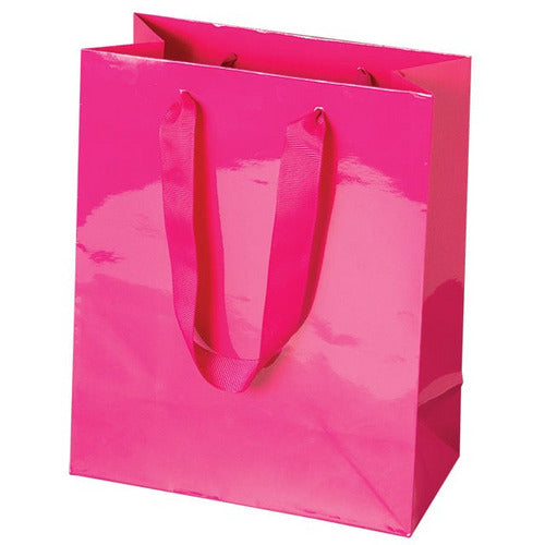 Laminated Manhattan Shopping Bags-Gloss-Pink- 8.0 x 4.0 x 10.0