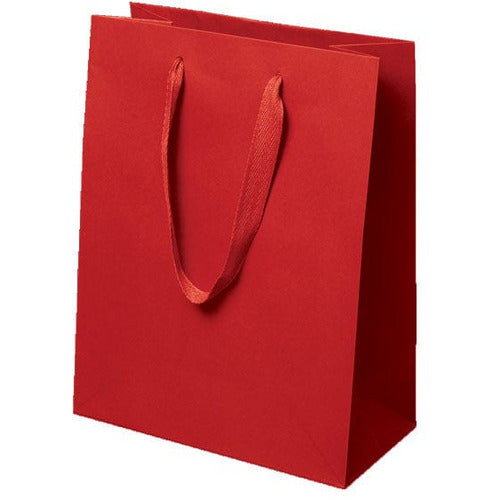 Manhattan Grosgrain Handle Shopping Bags-Red- 10.0 x 5.0 x 13.0
