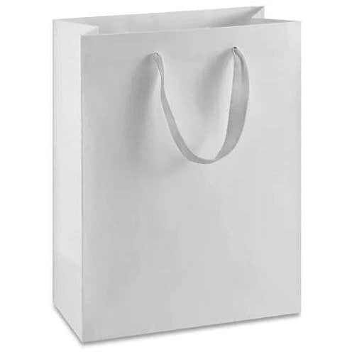 Manhattan Grosgrain Handle Shopping Bags-White- 12.5 x 4.5 x 9.0 - Plastic Bag Partners-Retail Bags - Manhattan Bags