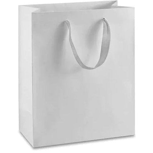 Manhattan Grosgrain Handle Shopping Bags-White- 6.0 x 3.0 x 6.0 - Plastic Bag Partners-Retail Bags - Manhattan Bags