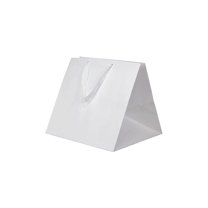 曼哈顿斜纹手提购物袋 - 白色宽角撑板 - 12.5 x 12.0 x 12.0