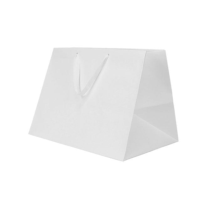 曼哈顿斜纹手提购物袋 - 白色宽角撑板 - 16.0 x 12.0 x 11.0