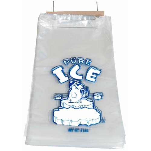 8 磅塑料冰袋装在纸板小门上 - “PURE ICE”北极熊