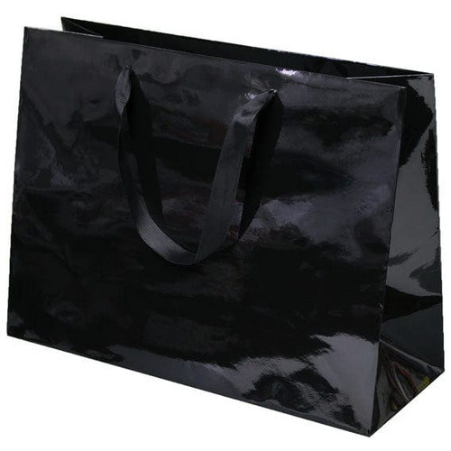 曼哈顿层压购物袋-亮光-黑色- 16.0 x 6.0 x 12.0