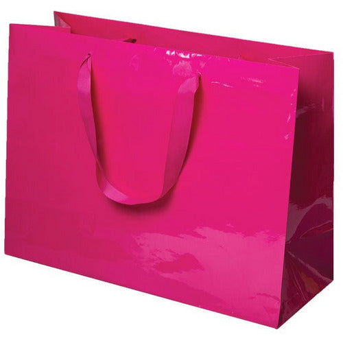 Laminierte Manhattan-Einkaufstaschen, glänzend, rosa, 16,0 x 6,0 x 12,0