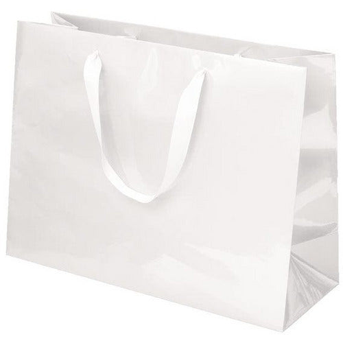Laminierte Manhattan-Einkaufstaschen, glänzend, weiß, 16,0 x 6,0 x 12,0