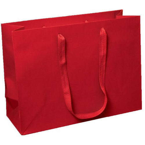 曼哈顿罗缎手柄购物袋-红色- 16.0 x 6.0 x 12.0
