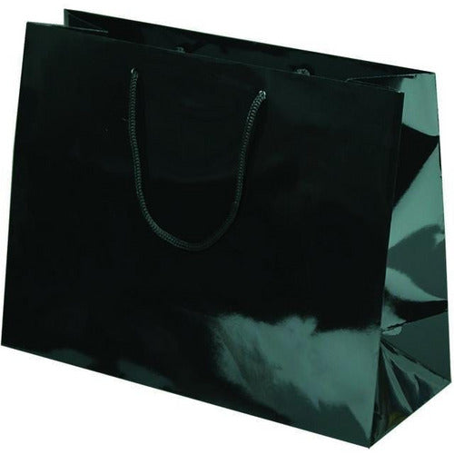 Black Glossy Rope Handle Euro-Tote Shopping Bags - 13.0 x 5.0 x 10.0 - Plastic Bag Partners-Retail Bags - Euro-Tote
