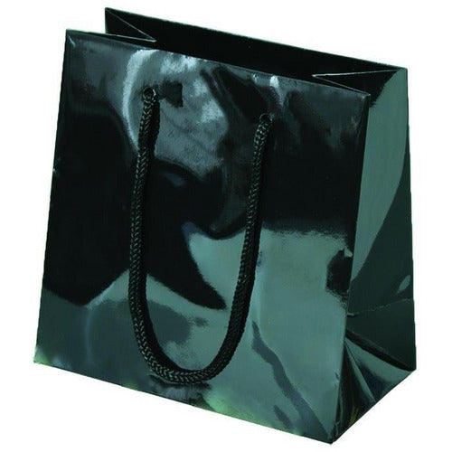 Black Glossy Rope Handle Euro-Tote Shopping Bags - 6.5 x 3.5 x 6.5 - Plastic Bag Partners-Retail Bags - Euro-Tote