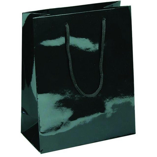 Black Glossy Rope Handle Euro-Tote Shopping Bags - 8.0 x 4.0 x 10.0 - Plastic Bag Partners-Retail Bags - Euro-Tote