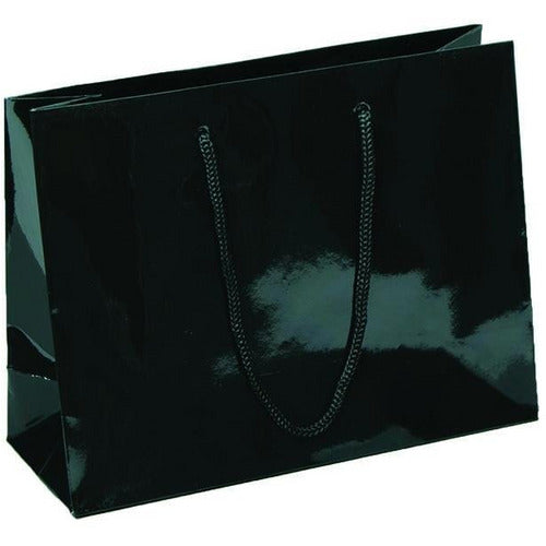 Black Glossy Rope Handle Euro-Tote Shopping Bags - 9.0 x 3.5 x 7.0 - Plastic Bag Partners-Retail Bags - Euro-Tote