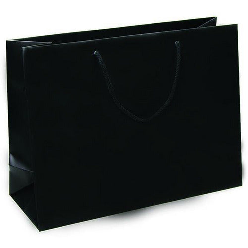 Black Matte Rope Handle Euro-Tote Shopping Bags - 16.0 x 6.0 x 12.0 - Plastic Bag Partners-Retail Bags - Euro-Tote