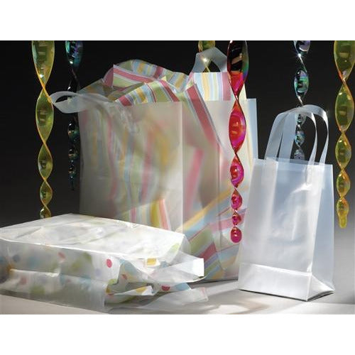 8 x 5 x 10 Clear Frosted Loop-handle Plastic Bags - 3 Mil