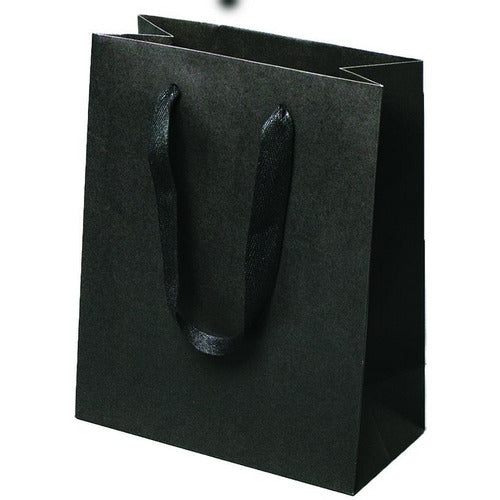 Manhattan Grosgrain Handle Shopping Bags-Black- 12.5 x 4.5 x 9.0 - Plastic Bag Partners-Retail Bags - Manhattan Bags