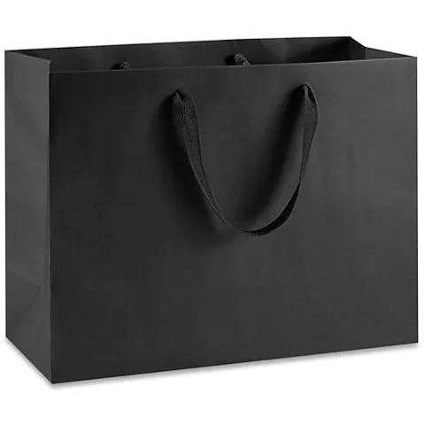 Manhattan Grosgrain Handle Shopping Bags-Black- 16.0 x 6.0 x 12.0 - Plastic Bag Partners-Retail Bags - Manhattan Bags