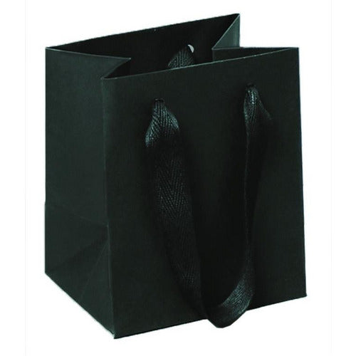 Manhattan Twill Handle Shopping Bags-Black - 5.0 x 4.0 x 6.0 - Plastic Bag Partners-Retail Bags - Manhattan Bags