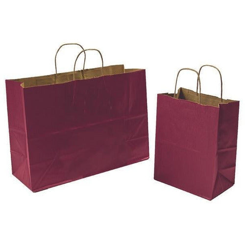 Recycled Burgundy Kraft Petite Shopping Bags. - 8.00
