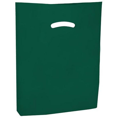 Super Gloss Die Cut Handle Bags - 12 x 15 - (Dark Green) - Plastic Bag Partners-Retail Bags - Die Cut Handle