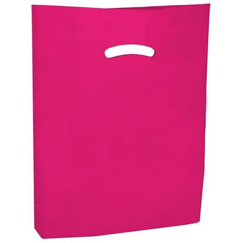 Super Gloss Die Cut Handle Bags - 12 x 15 - (Hot Pink) - Plastic Bag Partners-Retail Bags - Die Cut Handle
