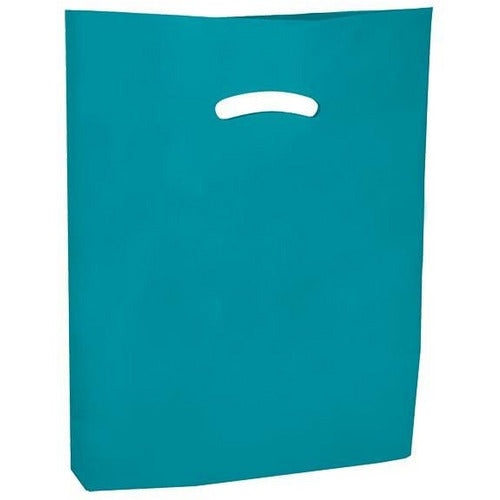 Super Gloss Die Cut Handle Bags - 12 x 15 - (Teal) - Plastic Bag Partners-Retail Bags - Die Cut Handle