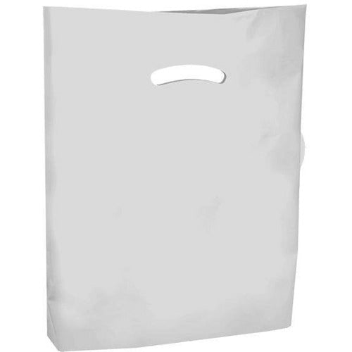 Bolsas de compras de plástico súper brillante con asa troquelada, venta al  por mayor, al por menor, 12 x 15, (blanco)