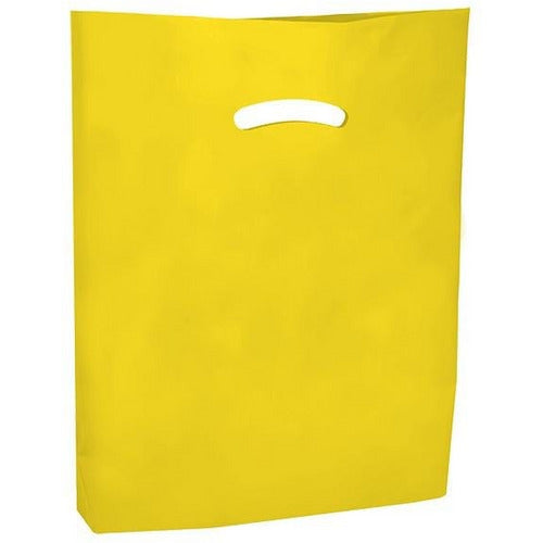 Super Gloss Die Cut Handle Bags - 12 x 15 - (Yellow) - Plastic Bag Partners-Retail Bags - Die Cut Handle