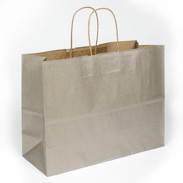 Tinted Recycled Kraft Shopping Bags - 16.00" x 6.00" x 12.5" (Metallic Silver) - Plastic Bag Partners-Retail Bags - Kraft