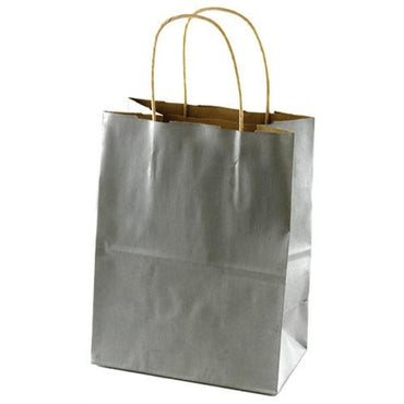 Tinted Recycled Kraft Shopping Bags - 8.25" x 4.25" x 10.75" (Metallic Silver) - Plastic Bag Partners-Retail Bags - Kraft