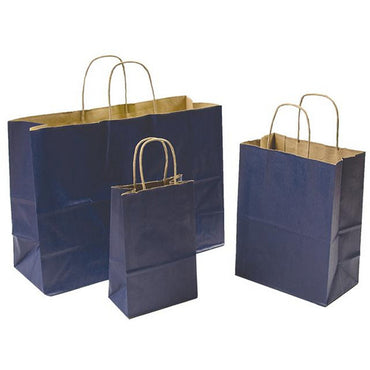 Tinted Recycled Kraft Shopping Bags - 8.25" x 4.75" x 10.5" (Navy) - Plastic Bag Partners-Retail Bags - Kraft