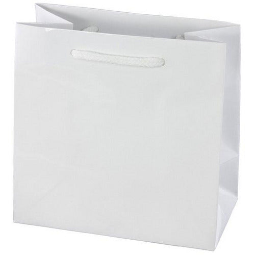 White Glossy Rope Handle Euro-Tote Shopping Bags - 9.0 x 3.5 x 7.0 - Plastic Bag Partners-Retail Bags - Euro-Tote
